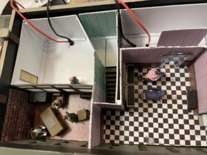 Salon chairs painted and installed. Cape on customer made from painted aluminum foil.