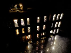 Doing laundry at night.