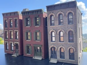 Three townhouses outside