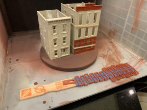 Buildings in spray booth ready for paint.