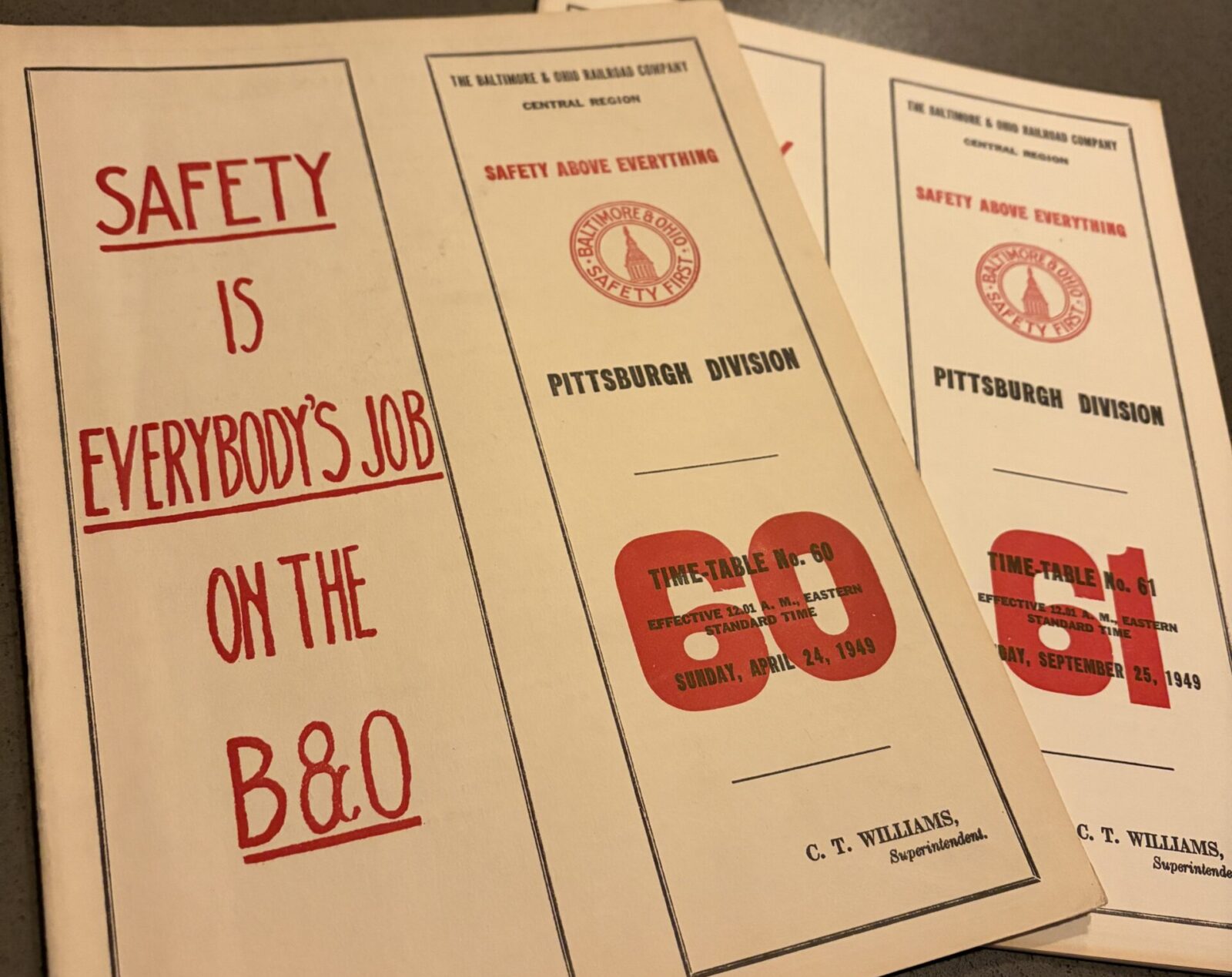 B&O Employee Time Table Numbers 60 and 61 for the Pittsburgh Division.